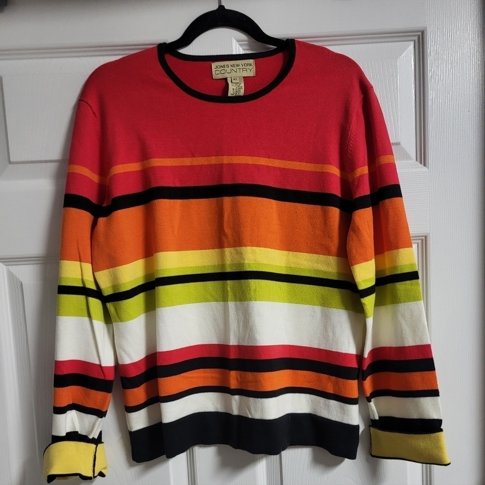 Jones New York - Country - Womens Multicolor Striped Sweater - Size XL